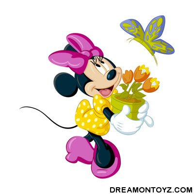 Minnie Mouse Holding A Pot Of Flowers With A Butterfly