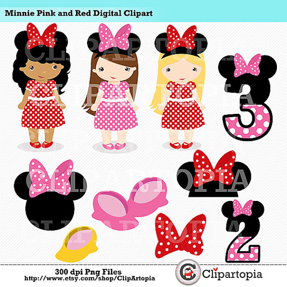 Minnie Pink And Red Digital Clipart   Diy Minnie Party For Personal