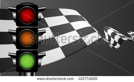 Of A Racing Flag With A Green Traffic Light   Stock Vector