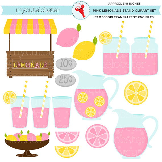 Pink Lemonade Stand Clipart Set   Clip Art Set Of Pink Lemonade    