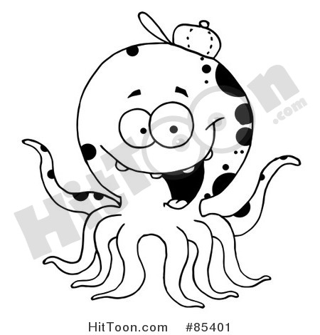 Rf Clipart Illustration Of A Black And White Octopus Wearing A Hat Jpg