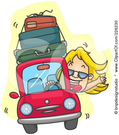 Rf Clipart Illustration Of A Woman Driving A Car With Luggage On Top