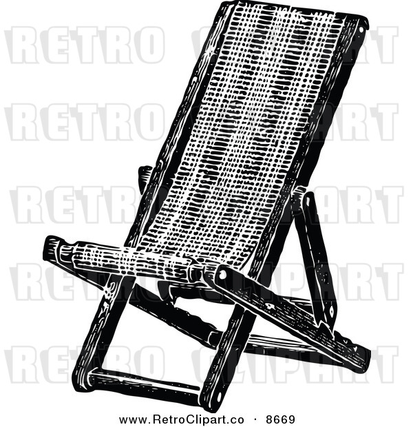 Vector Clipart Of A Retro Black And White Folding Deck Chair By Prawny    