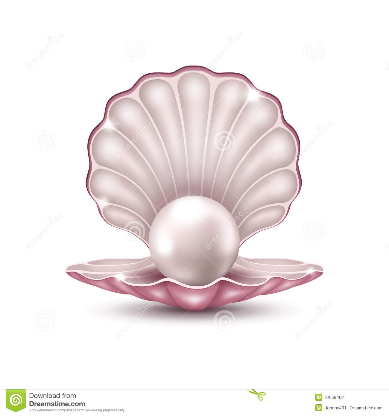 Vector Illustration Of A Beautiful Pearl In A Shell On A White