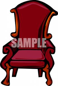 An Antique Wing Back Chair With Red Upholstery   Royalty Free Clipart    