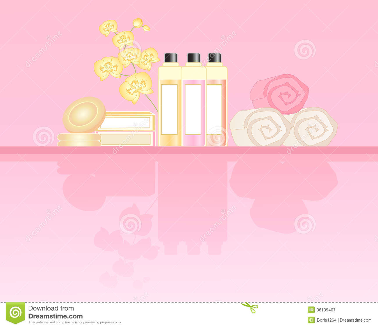 An Illustration Of A Collection Of Hotel Cosmetics With Face Cloths
