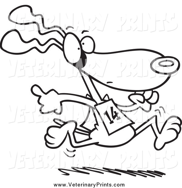 Art Print Of A Cartoon Black And White Dog Running In A Race By Ron