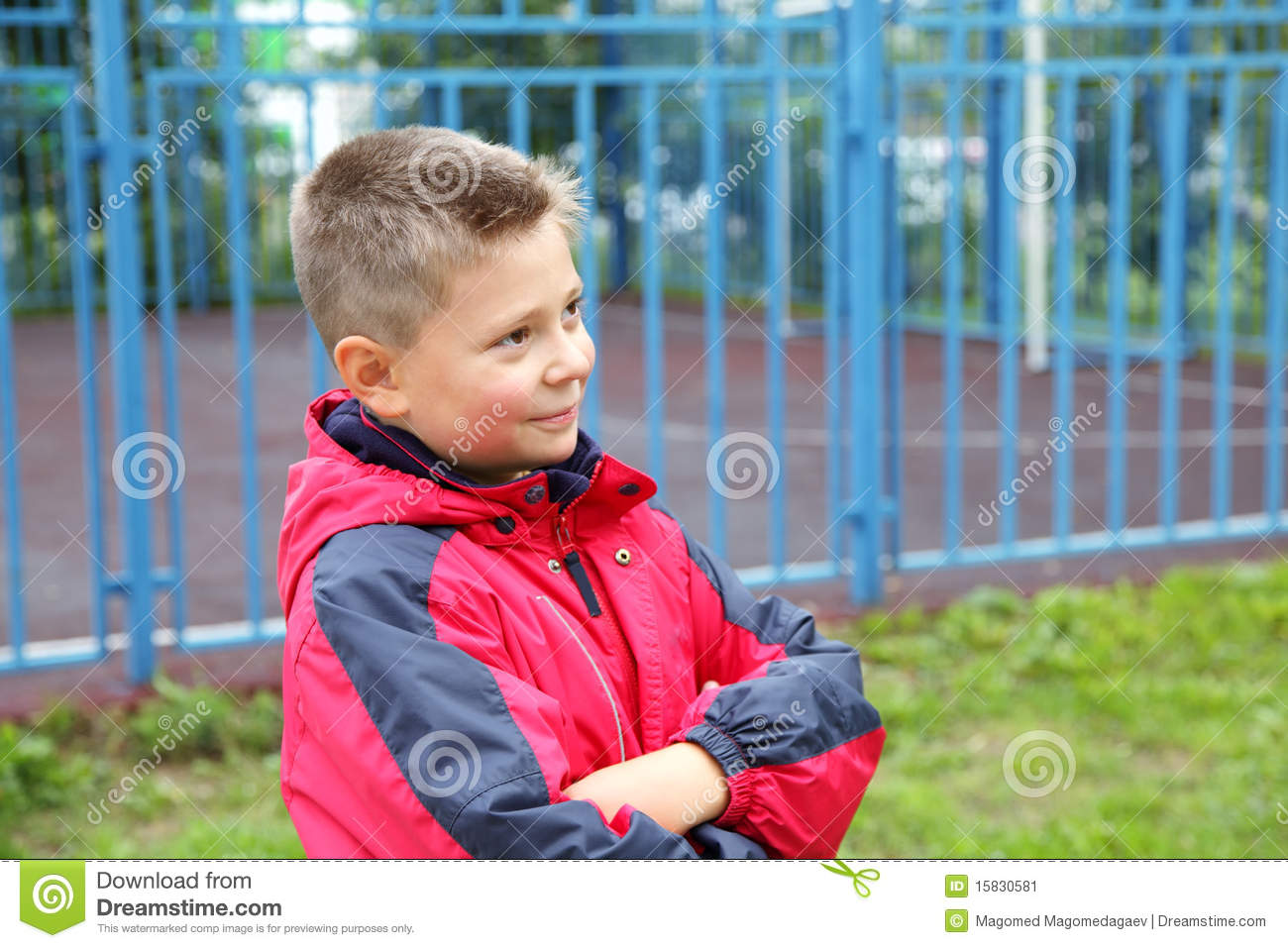 Boy Outdoors Arms Folded Stock Image   Image  15830581