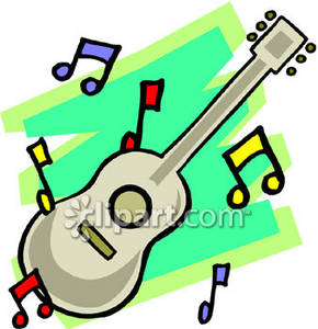 Cartoon Guitar With Music Notes   Royalty Free Clipart Picture
