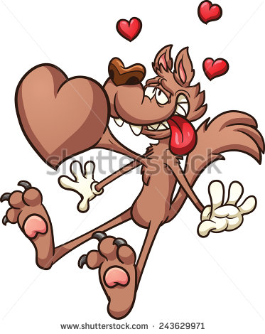 Cartoon Wolf Madly In Love  Vector Clip Art Illustration With Simple