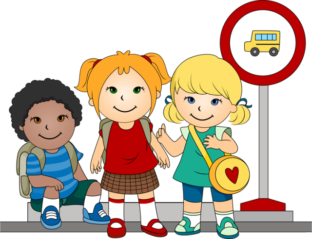 Clip Art Of Kids At A School Bus Stop   Dixie Allan