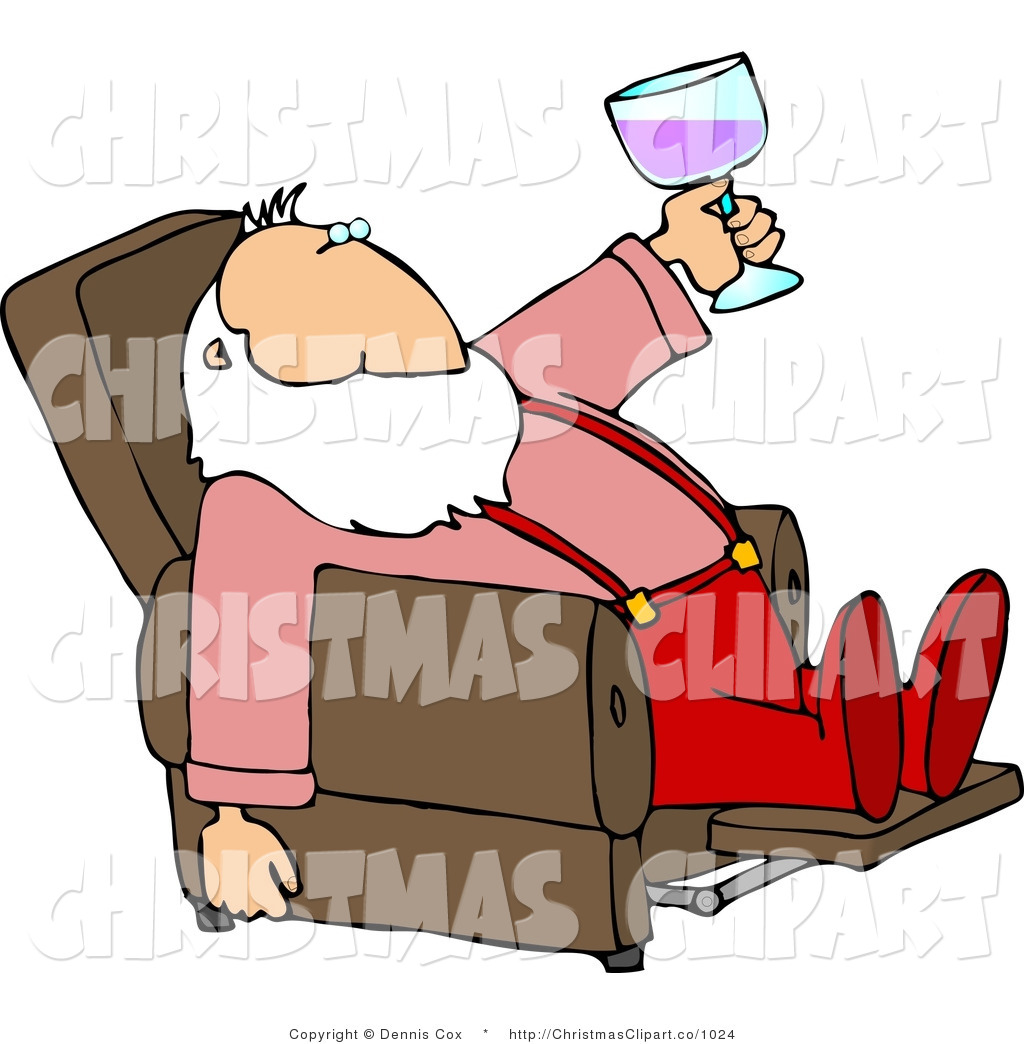 Clipart Of A Relaxing Santa Drinking Wine In His Favorite Recliner