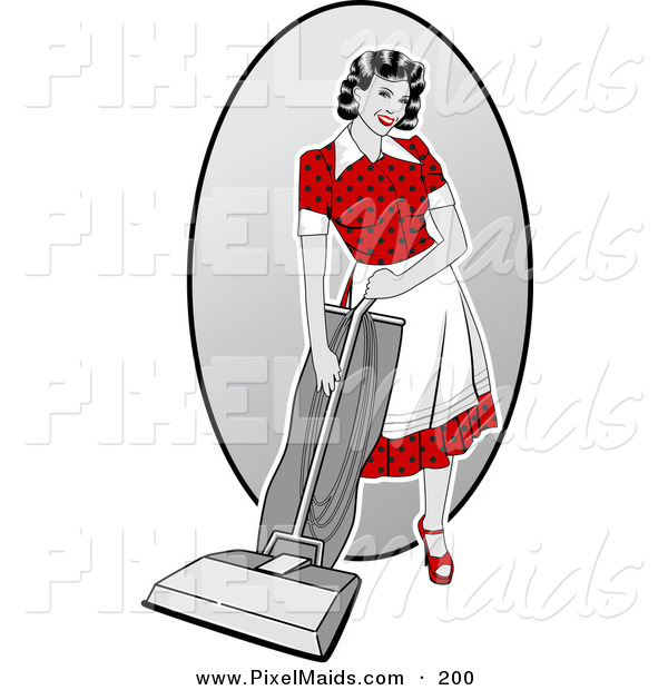 Clipart Of An Attractive Retro Woman Vacuuming The House By R