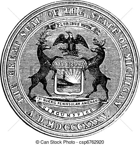 Clipart Of Seal Of The State Of Michigan Vintage Engraving   Seal