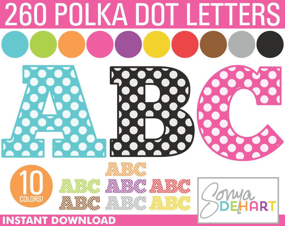 Clipart Sale Alphabet Polka Dots Bundle 260 By Sonyadehartdesign