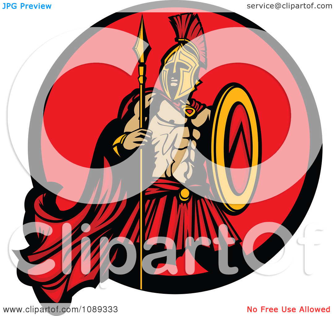 Clipart Spartan Mascot With A Spear And Red Circle   Royalty Free