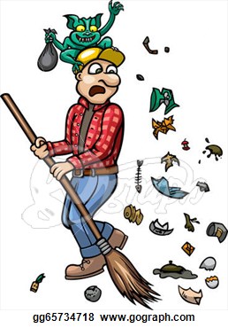 Illustration   Trash Monster And Janitor  Clipart Drawing Gg65734718