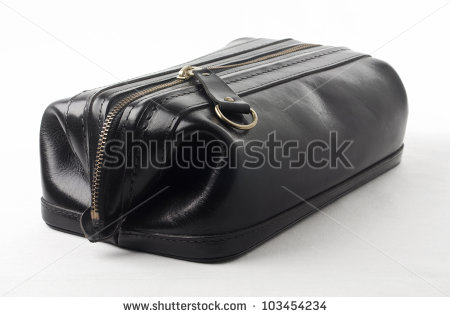 Mans Black Leather Cosmetic Toiletry Accessory Bag Or Pouch Isolated