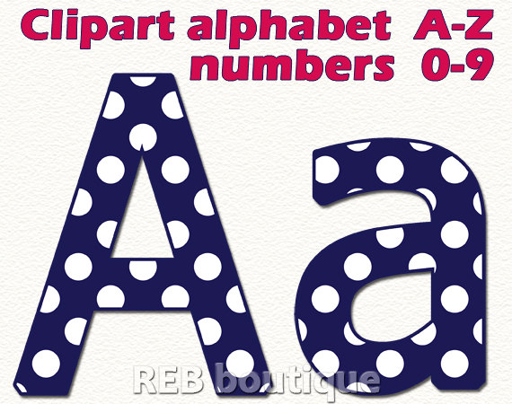 Navy Clipart Alphabet   Clip Art Alphabet Polka Dots Digital    