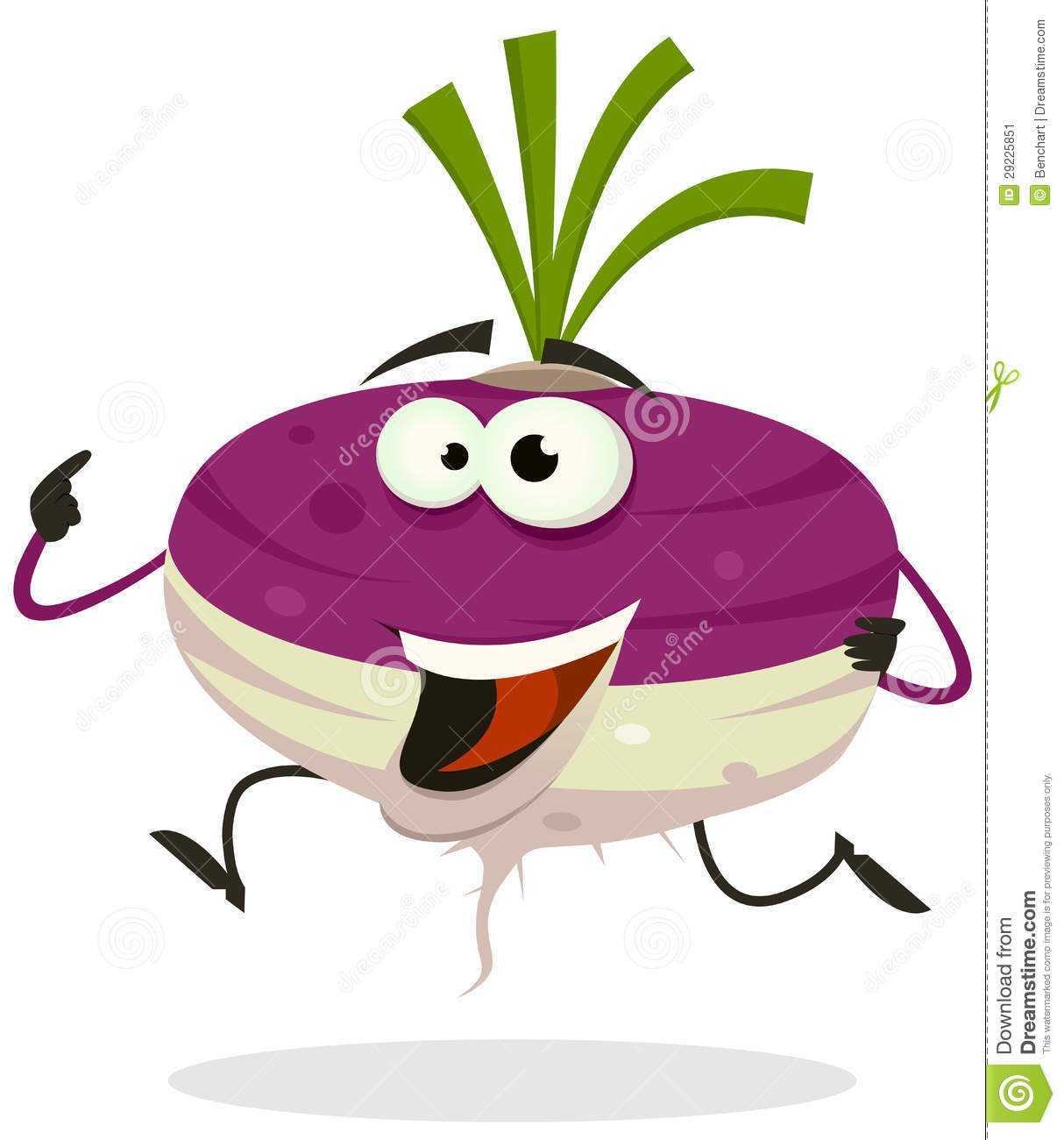     Of A Funny Happy Cartoon Turnip Or Radish Vegetable Character Running