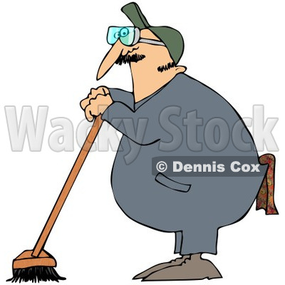 Of An Industrial Janitor Leaning On A Push Broom   Dennis Cox  97359