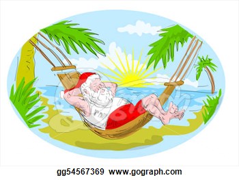 Santa Claus In Hammock Relaxing In Tropical Beach  Clipart Drawing