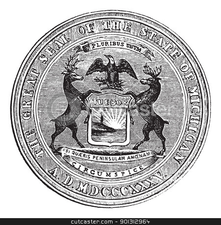 Seal Of The State Of Michigan Vintage Engraving Stock Vector Clipart
