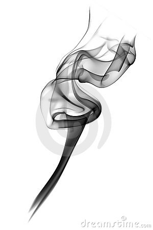 Sinuous Black Incense Smoke On White Background