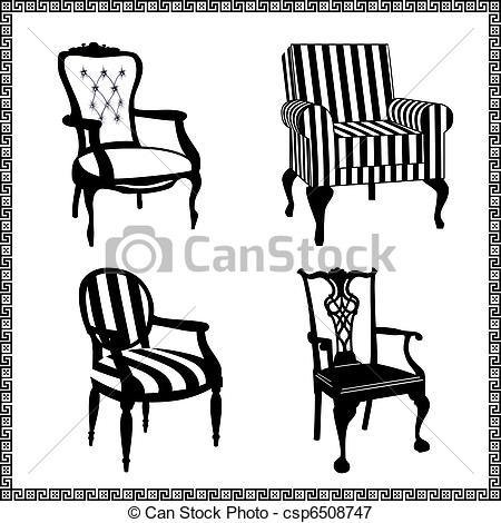 Vectors Illustration Of Set Of Antique Chairs Silhouettes   Collection