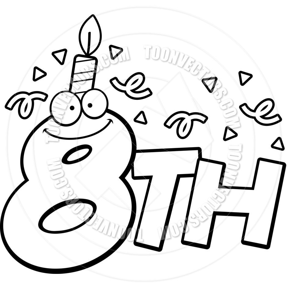 1st Birthday Clipart Black And White Cartoon 8th Birthday  Black