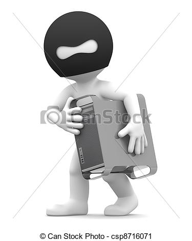 Clipart Of Thief Stealing Computer   Thief Stealing Computer Tower