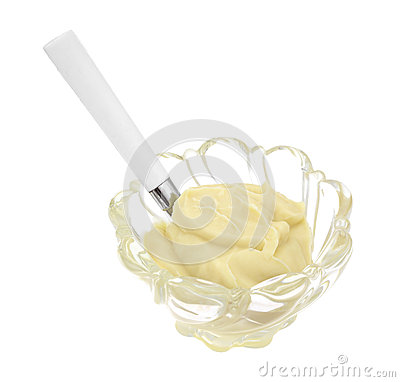 Decorative Glass Bowl With A Serving Of Vanilla Pudding Plus A Spoon