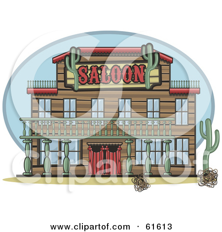 Facade Of A Western Saloon With Cacti Plants And Tumble Weed    By R