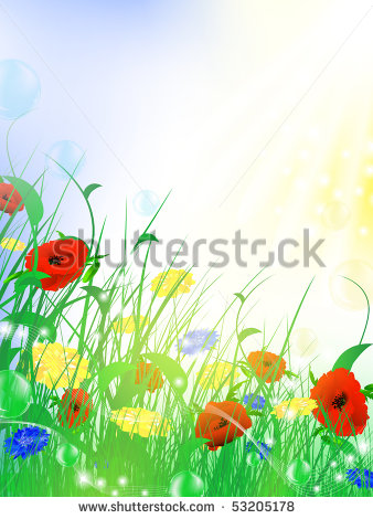 Fantasy Bright Flower Meadow With Sun Bubbles And Copyspace Eps 10