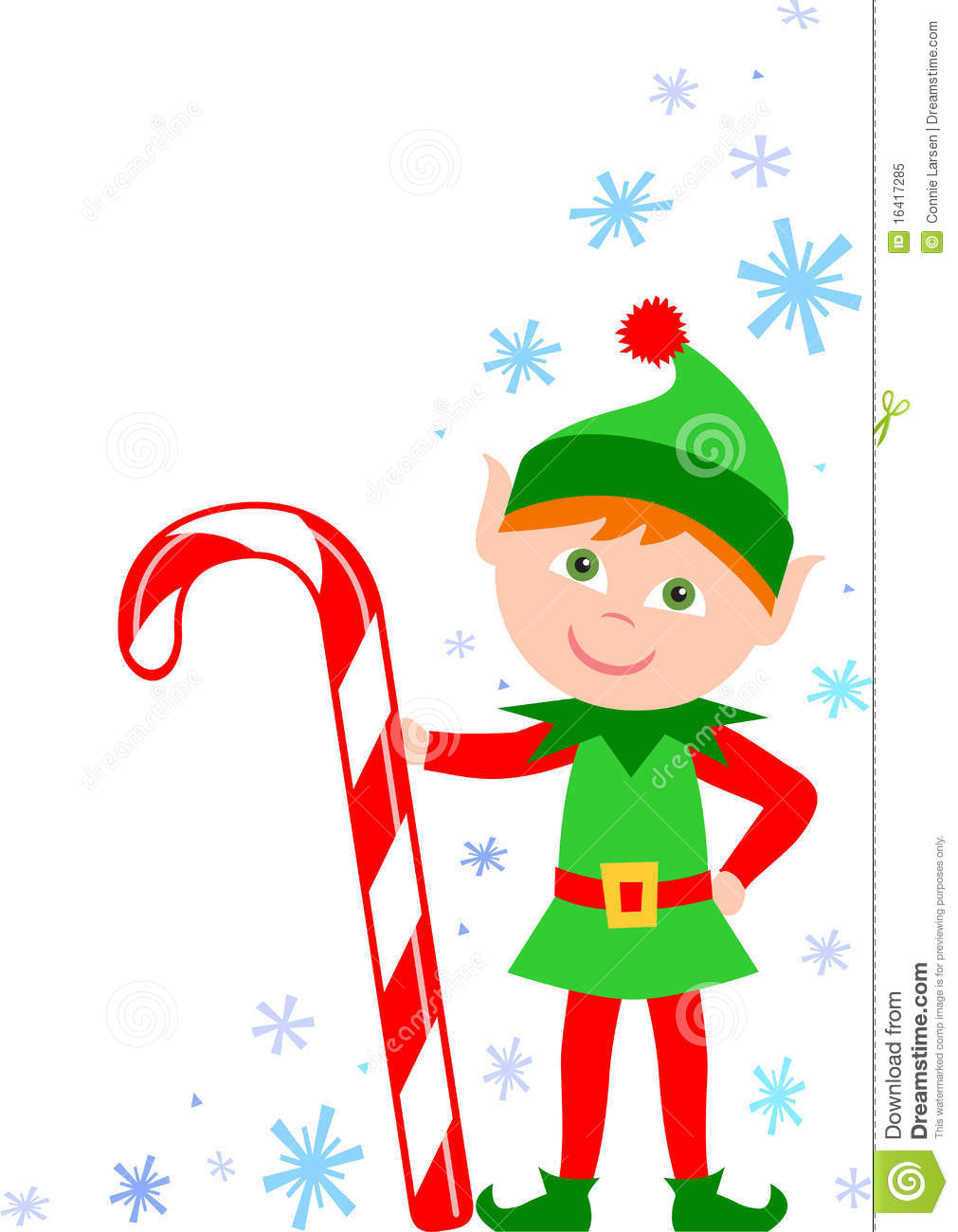 Illustration Of A Cute Christmas Elf With A Candy Cane   One Of A Set