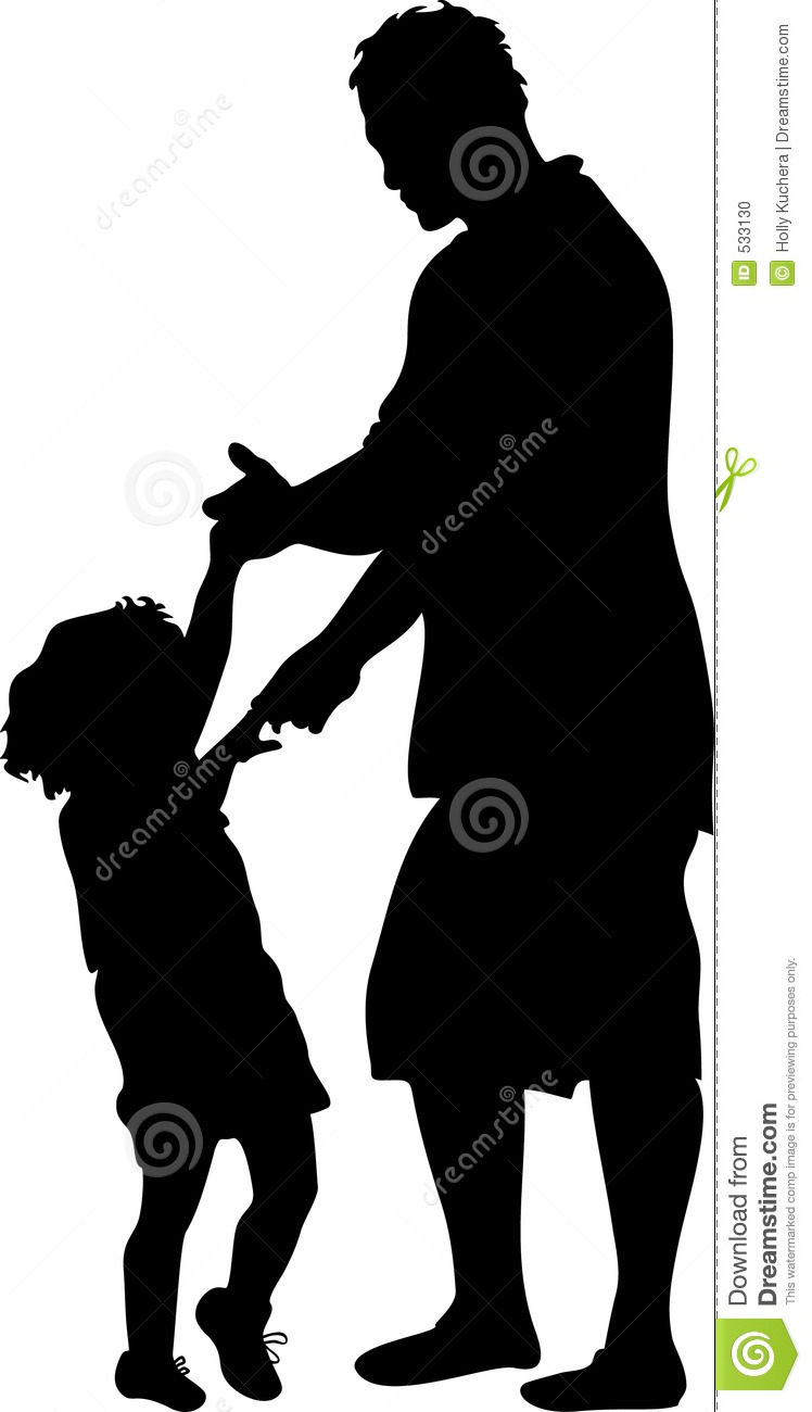 Little Girl Dances With Father Figure   Silhouette