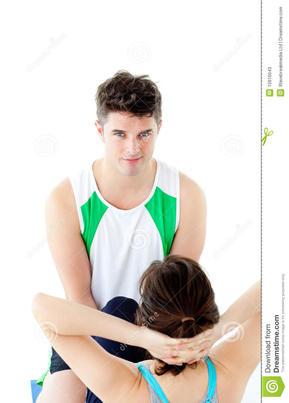 Male Therapist Doing Fitness Exercises With Woman Stock Photos   Image