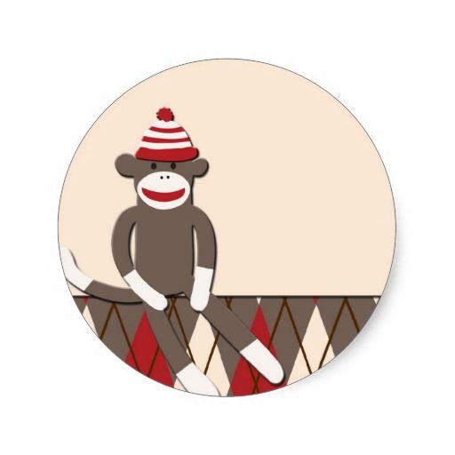 Sock Monkey Clip Art Free   Argyle Sock Monkey Round Stickers From