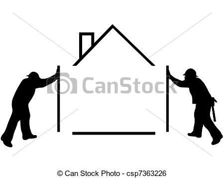 Stock Illustration Of House   Silhouette Of Man Building A House