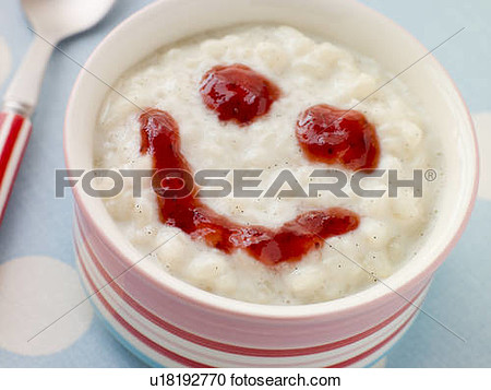 Stock Photography   Bowl Of Creamed Rice Pudding With A Strawberry Jam