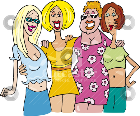 Women Meeting Stock Vector Clipart Cartoon Illustration Of Four Women