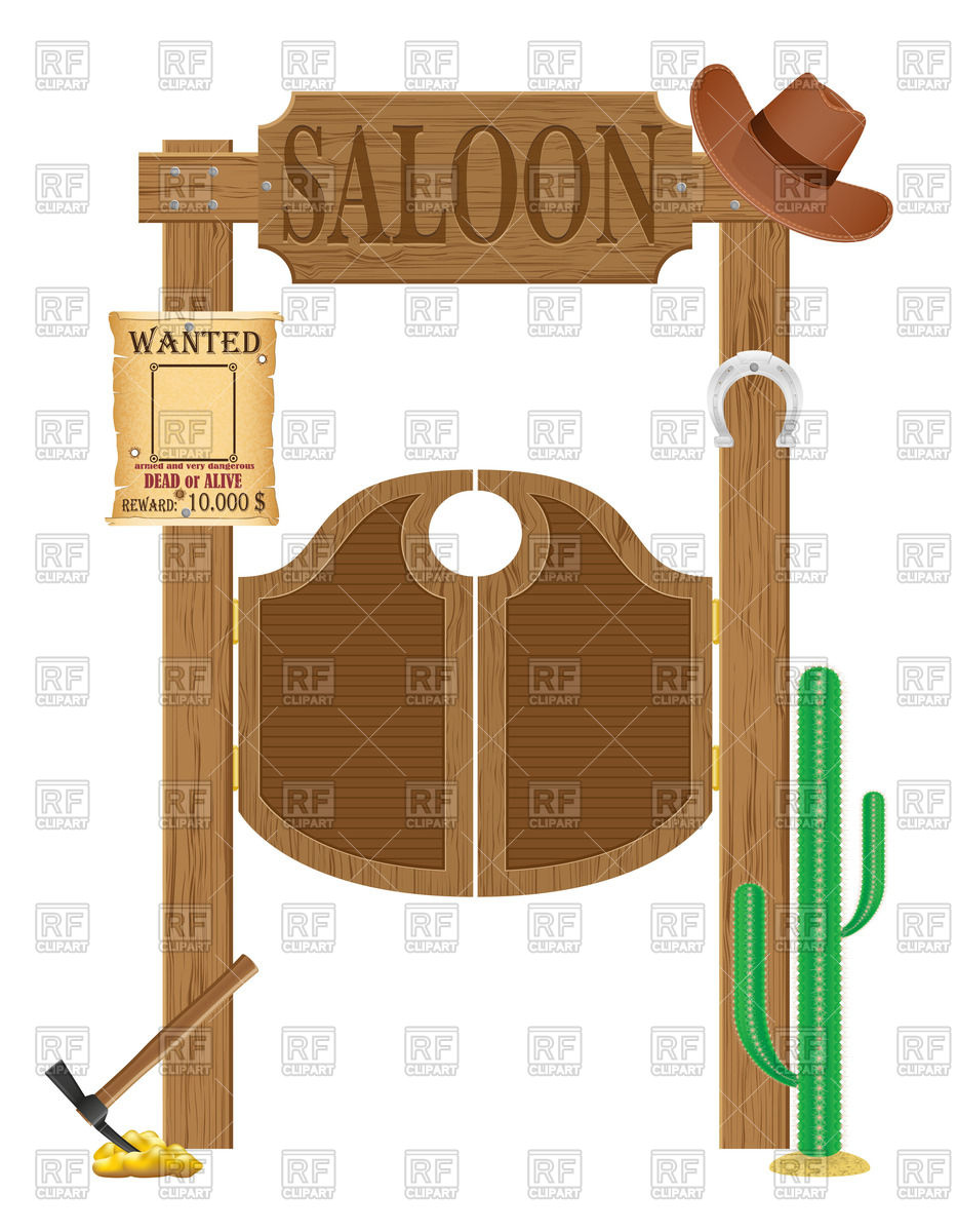Wooden Doors In Western Saloon With Cowboy Hat Wanted Announcement