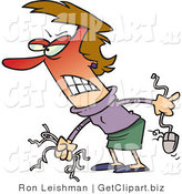 Clip Art Of An Angry Red Faced Woman Holding Computer Wires And A