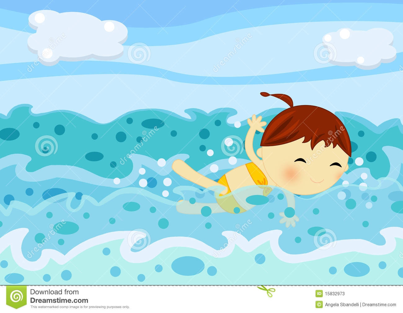 Illustration About A Cute Little Girl Swimming With Joy Through The