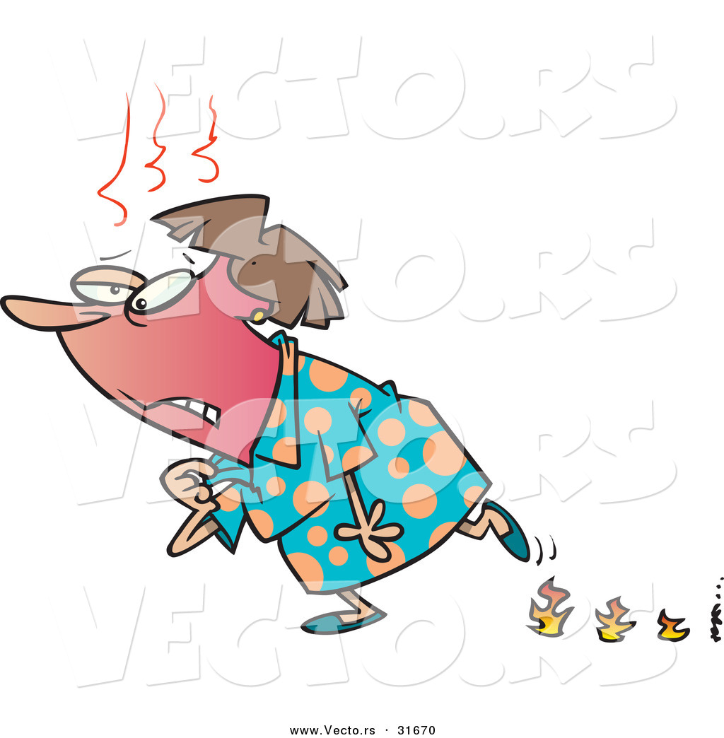 Larger Preview  Vector Of A Old Cartoon Woman Having Hot Flashes While