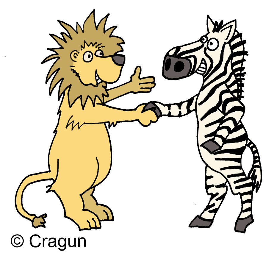 Lion And Zebra Shaking Hands  Enemies Are Now Friends