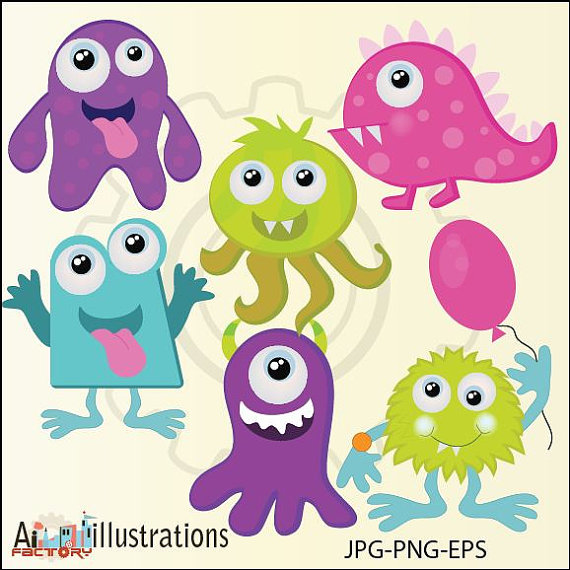 Monster Multicolored Cute Kids Clipart Scary Monsters   Funny  Girls    