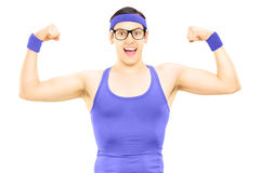 Nerdy Guy Sportswear Showing Muscles Stock Photos   Images