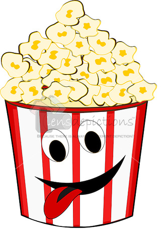 Popcorn Filled In Funny Looking Tub With Smiley Sticking Tongue Out