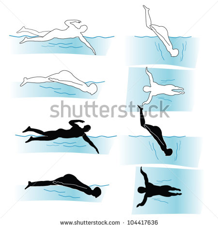 Swimmers Silhouette Of Swimmers In Water   Stock Vector